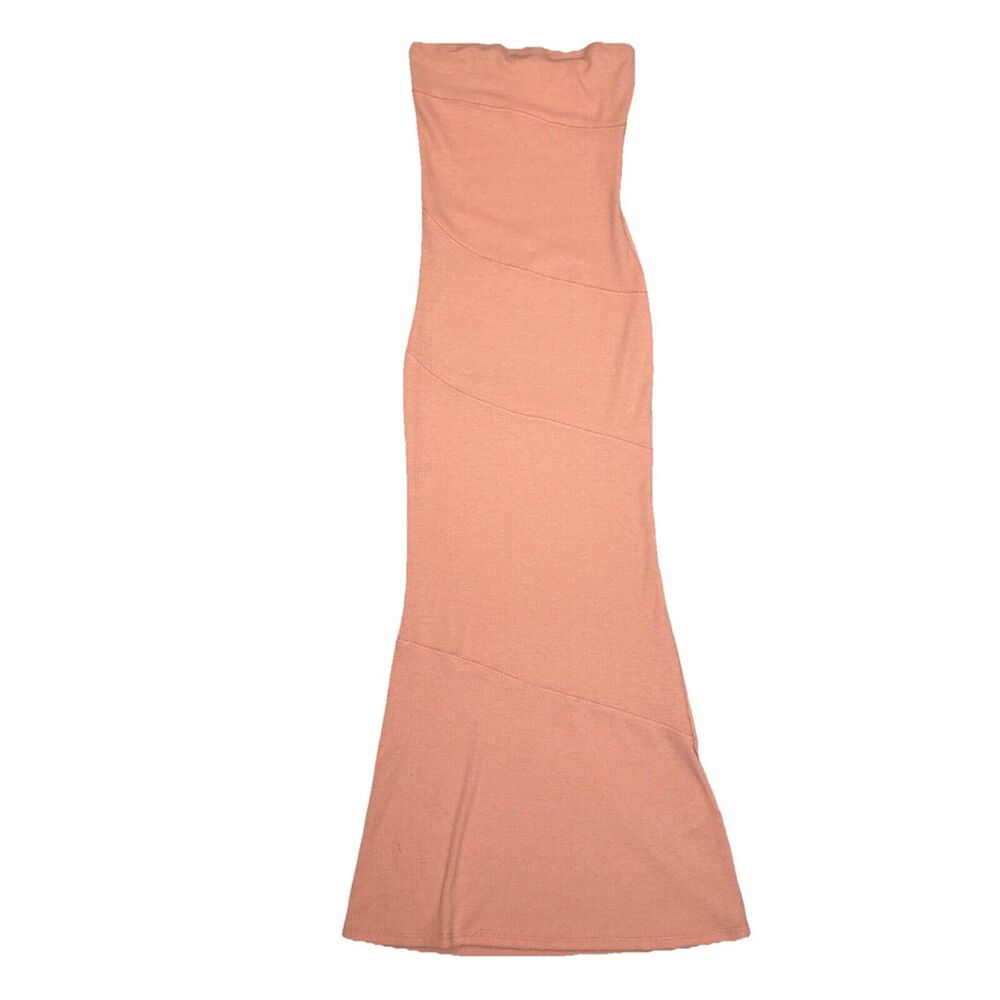 See You Monday Womens XS Orange Sleeveless Ruch Textured Bodycon Maxi Dress Chic